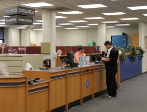 Until mid-May, 2014: Circulation Desk with Blue Wall